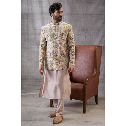 Soup by Sougat Paul Mehr Beige Printed Jacket with Kurta (Set of 3)