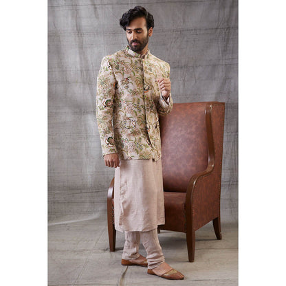 Soup by Sougat Paul Mehr Beige Printed Jacket with Kurta (Set of 3)