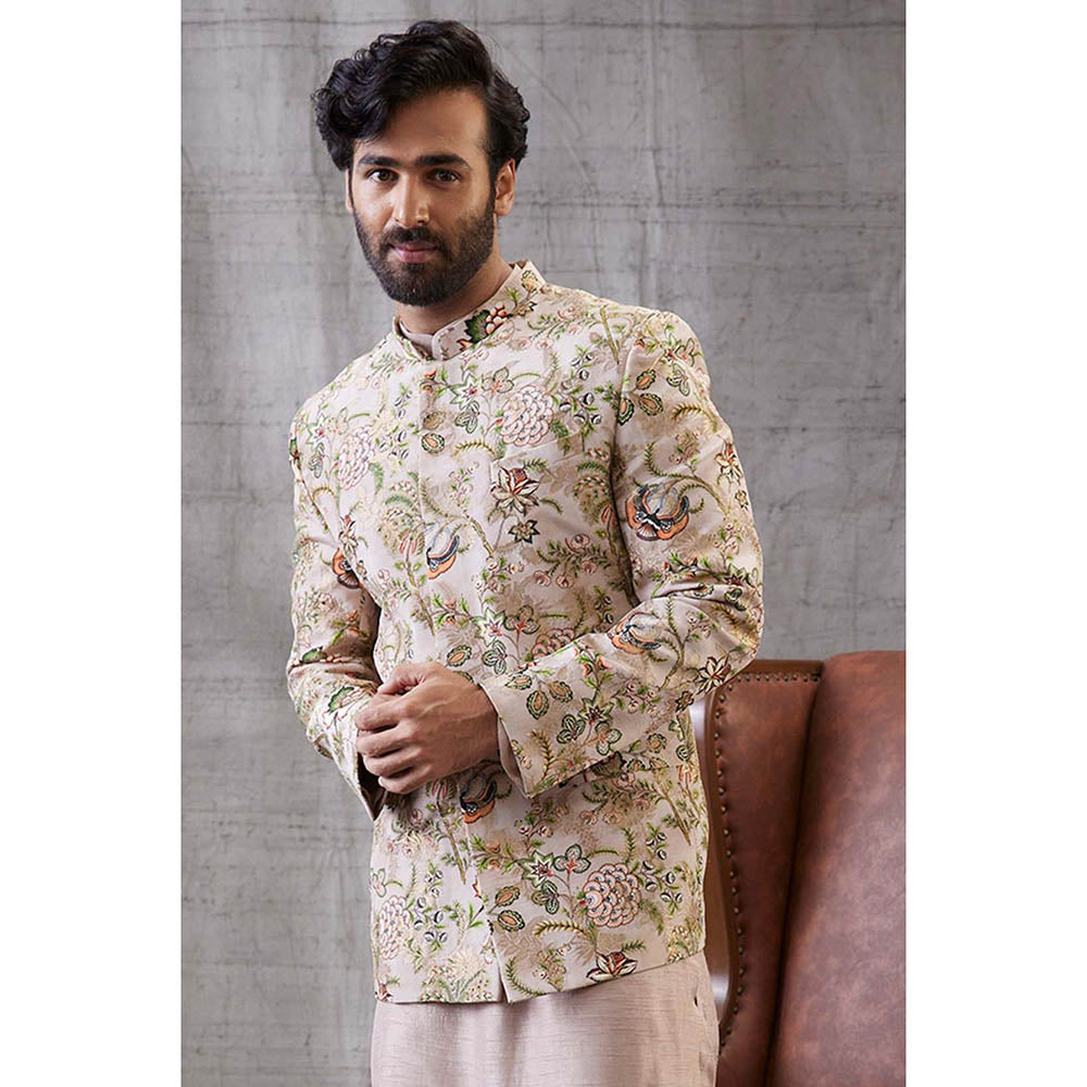 Soup by Sougat Paul Mehr Beige Printed Jacket with Kurta (Set of 3)
