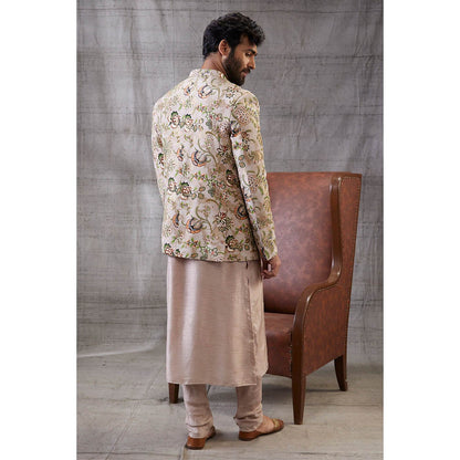 Soup by Sougat Paul Mehr Beige Printed Jacket with Kurta (Set of 3)