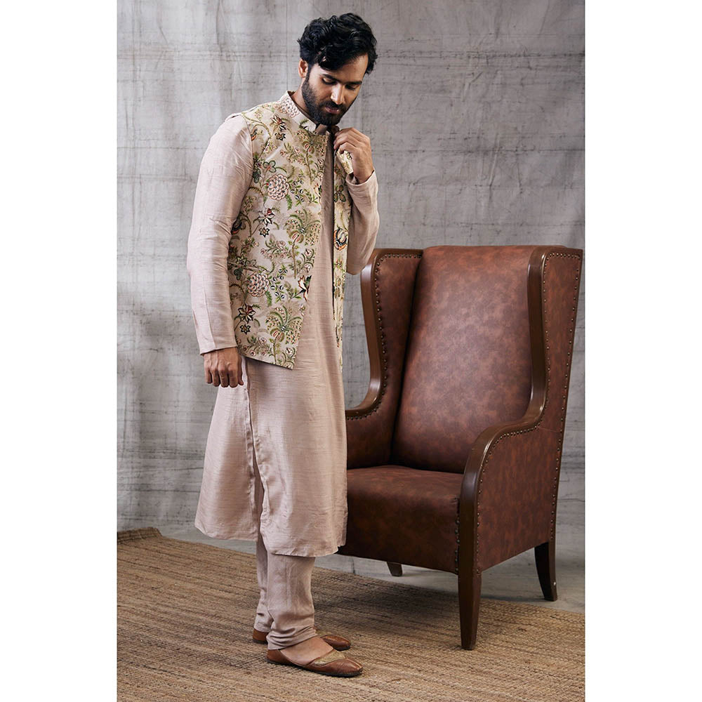 Soup by Sougat Paul Mehr Beige Printed Bundi with Kurta (Set of 3)
