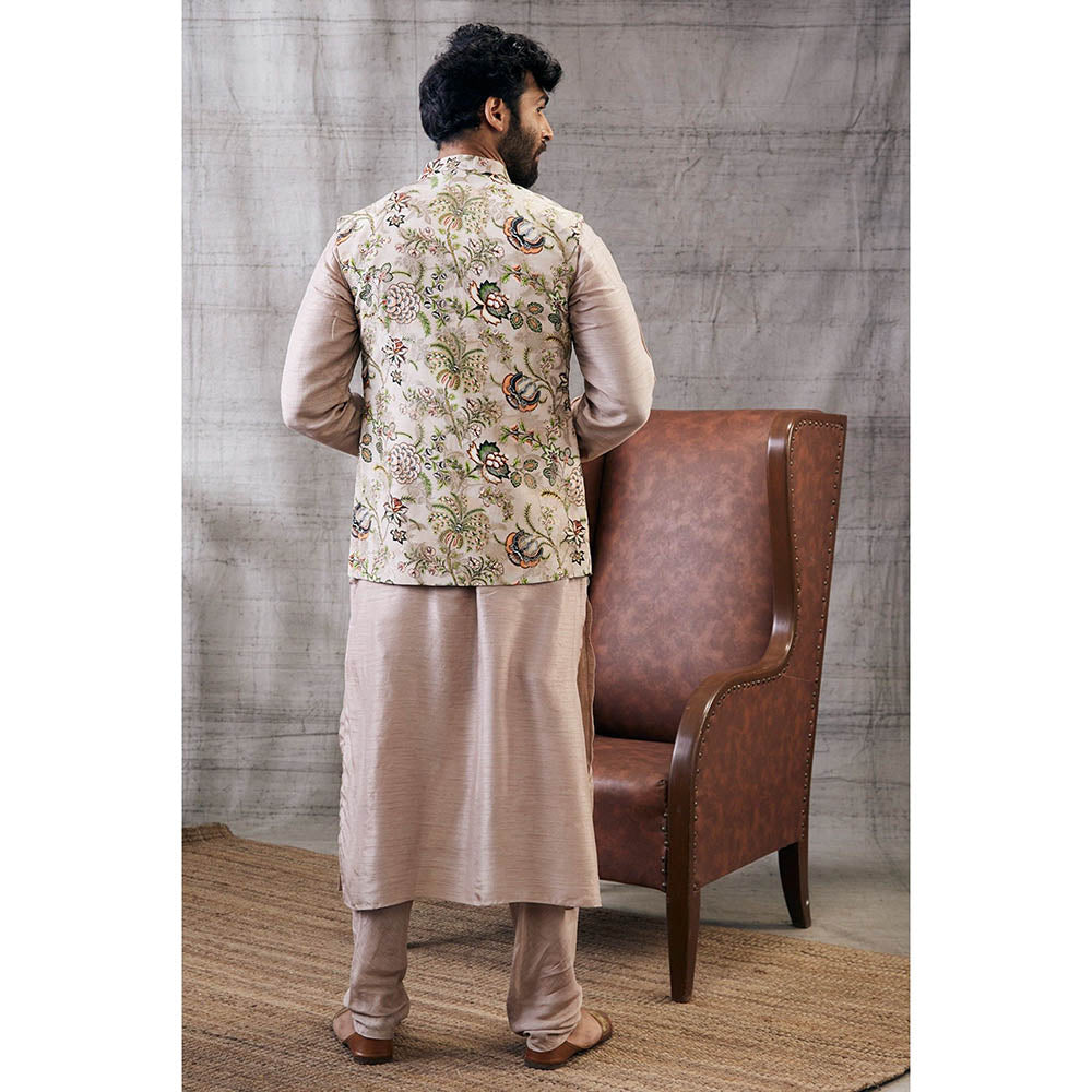 Soup by Sougat Paul Mehr Beige Printed Bundi with Kurta (Set of 3)