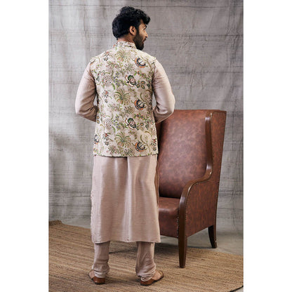 Soup by Sougat Paul Mehr Beige Printed Bundi with Kurta (Set of 3)