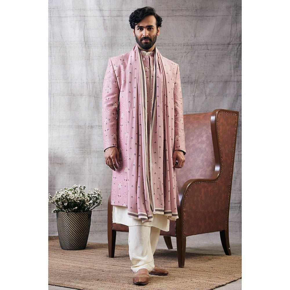Soup by Sougat Paul Sarouk Pink Printed Sherwani (Set of 4)
