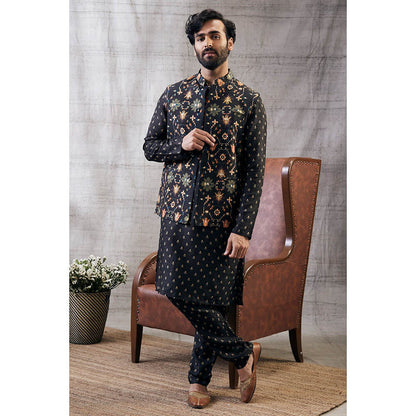Soup by Sougat Paul Zahra Black Printed Bundi with Kurta (Set of 3)
