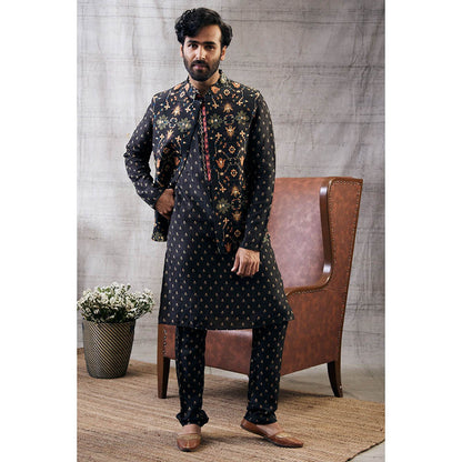 Soup by Sougat Paul Zahra Black Printed Bundi with Kurta (Set of 3)