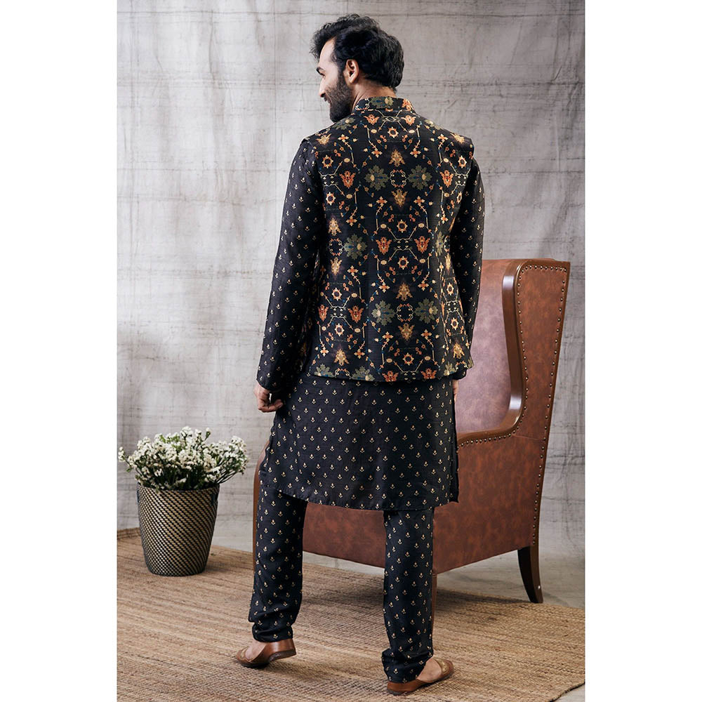 Soup by Sougat Paul Zahra Black Printed Bundi with Kurta (Set of 3)