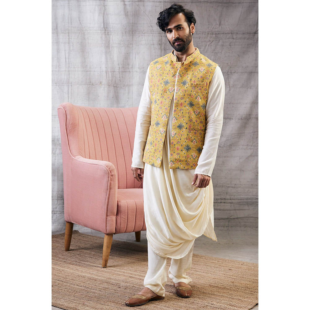 Soup by Sougat Paul Zahra Sequin Bundi with Drape Kurta (Set of 3)