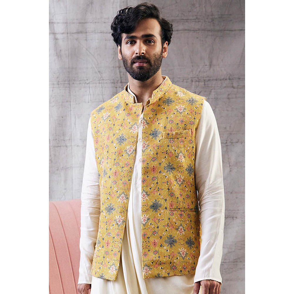 Soup by Sougat Paul Zahra Sequin Bundi with Drape Kurta (Set of 3)