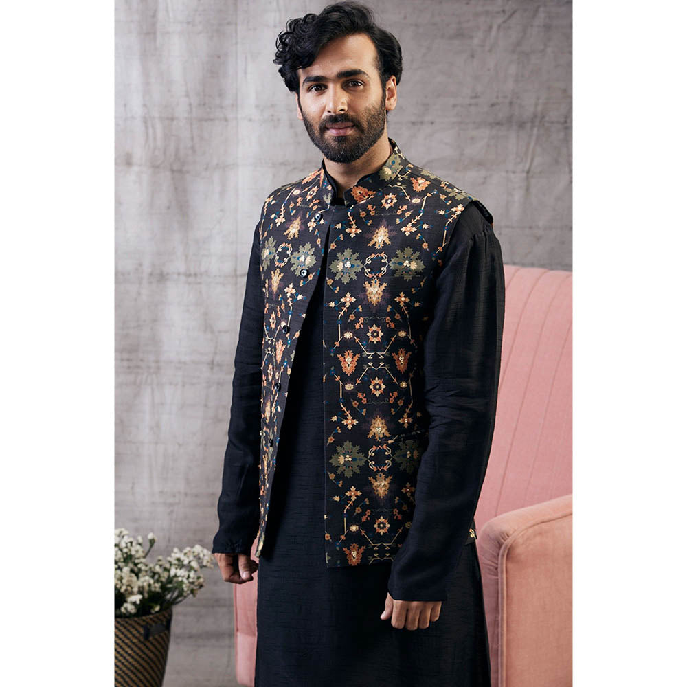 Soup by Sougat Paul Zahra Printed Bundi with Kurta (Set of 3)