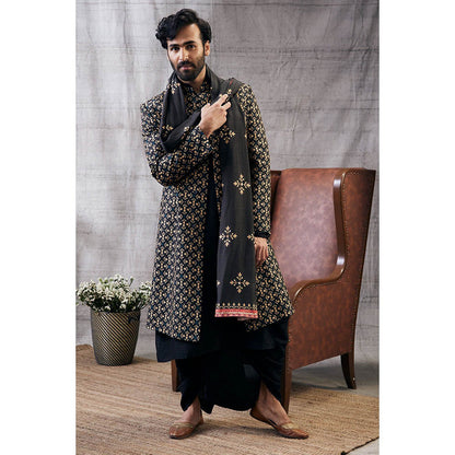 Soup by Sougat Paul Zahra Printed Longline Jacket with Dhoti (Set of 4)