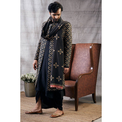 Soup by Sougat Paul Zahra Printed Longline Jacket with Dhoti (Set of 4)