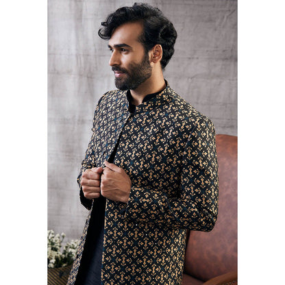 Soup by Sougat Paul Zahra Printed Longline Jacket with Dhoti (Set of 4)