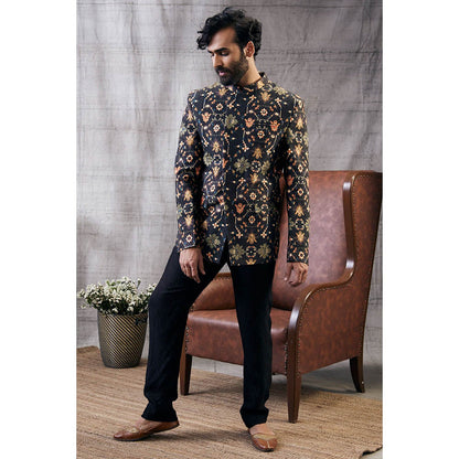 Soup by Sougat Paul Zahra Black Printed Jacket with Dhoti (Set of 2)