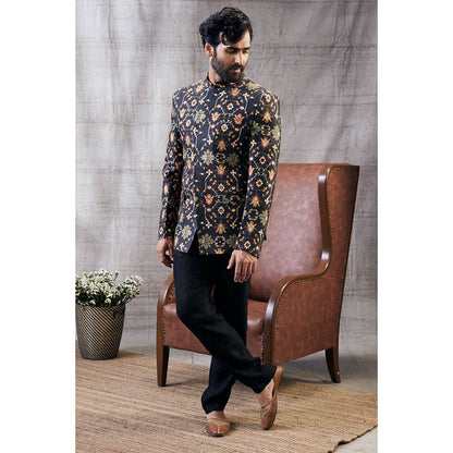 Soup by Sougat Paul Zahra Black Printed Jacket with Dhoti (Set of 2)