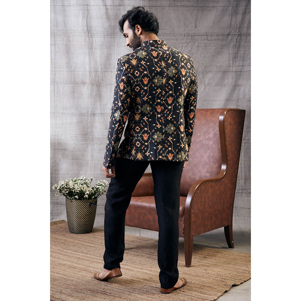 Soup by Sougat Paul Zahra Black Printed Jacket with Dhoti (Set of 2)