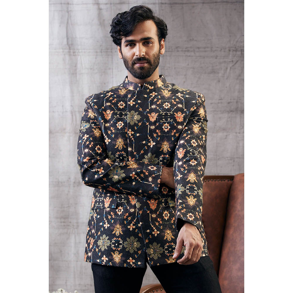 Soup by Sougat Paul Zahra Black Printed Jacket with Dhoti (Set of 2)