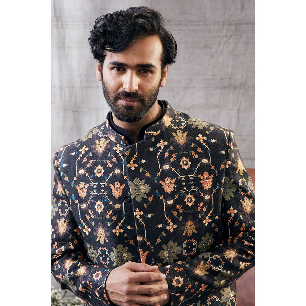 Soup by Sougat Paul Zahra Printed Jacket with Dhoti (Set of 3)
