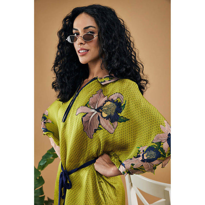 Soup by Sougat Paul Green Orchid Bloom Printed Kimono Dress with Belt (Set of 2)