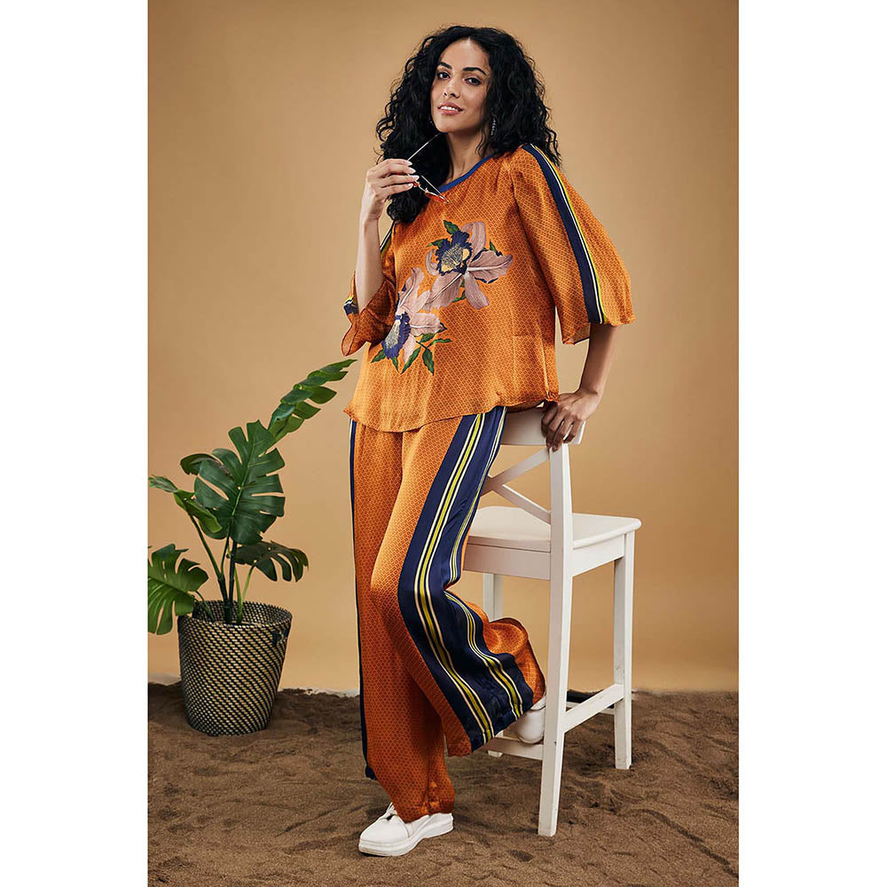 Soup by Sougat Paul Orange Orchid Bloom Printed Co-ord (Set of 2)