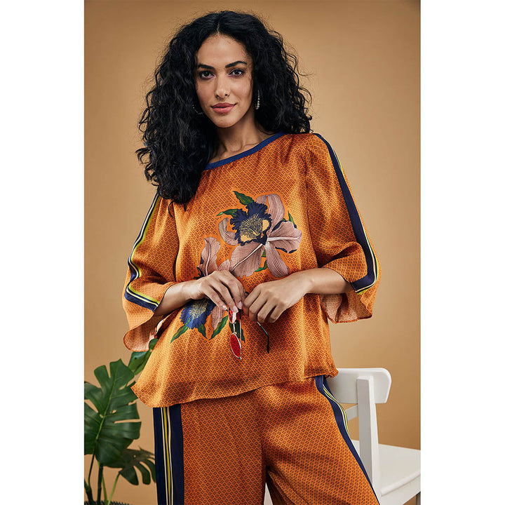 Soup by Sougat Paul Orange Orchid Bloom Printed Co-ord (Set of 2)