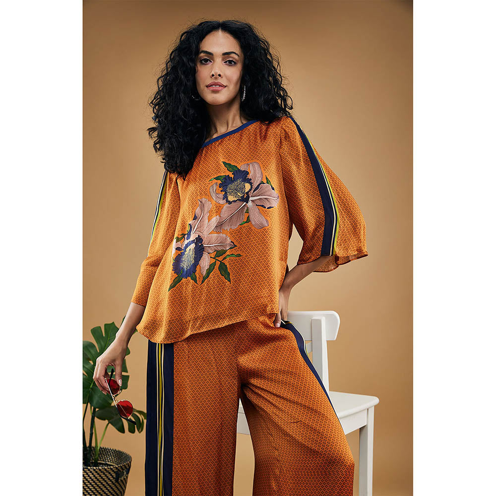 Soup by Sougat Paul Orange Orchid Bloom Printed Co-ord (Set of 2)