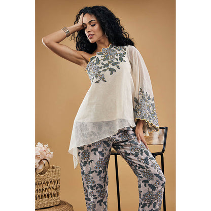 Soup by Sougat Paul Yasmin Applique One-Shoulder Top with Pants (Set of 2)
