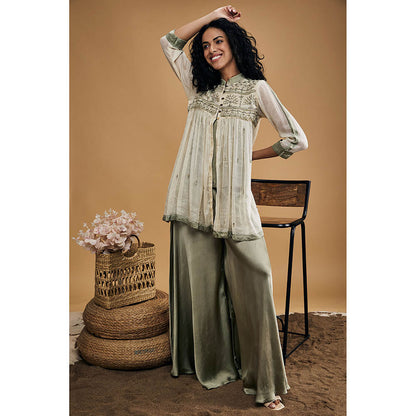 Soup by Sougat Paul Grey Azra Embellished Top with Flared Pants (Set of 2)