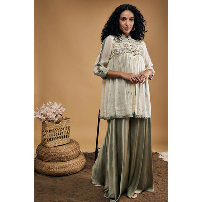 Soup by Sougat Paul Grey Azra Embellished Top with Flared Pants (Set of 2)