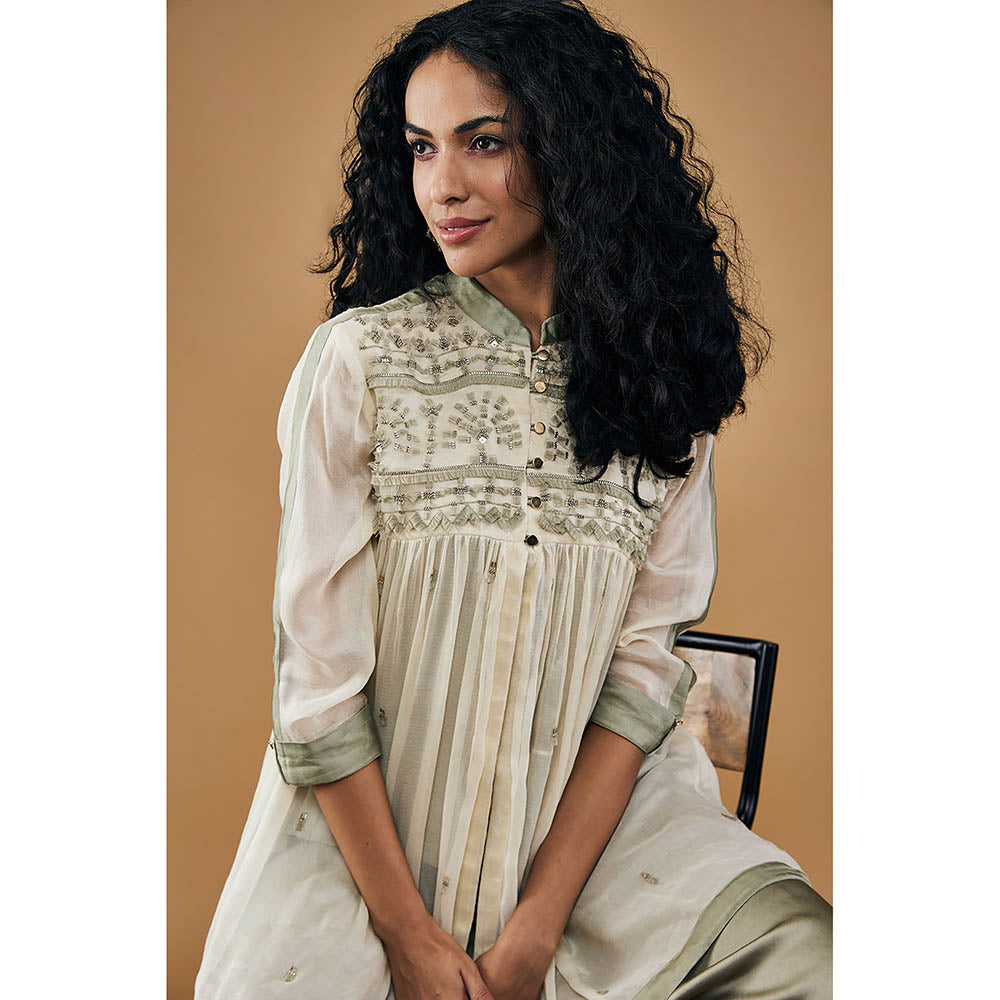 Soup by Sougat Paul Grey Azra Embellished Top with Flared Pants (Set of 2)