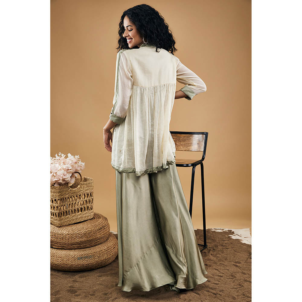 Soup by Sougat Paul Grey Azra Embellished Top with Flared Pants (Set of 2)