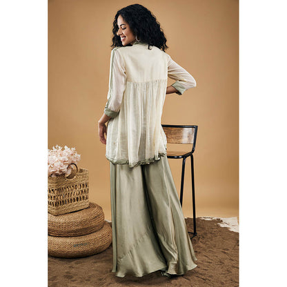 Soup by Sougat Paul Grey Azra Embellished Top with Flared Pants (Set of 2)