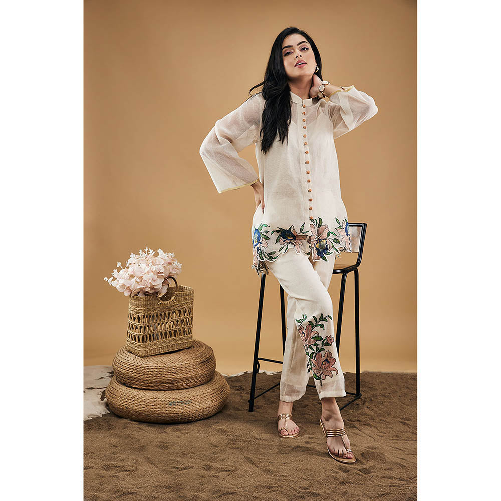 Soup by Sougat Paul Orchid Bloom Applique Top with Pants & Slip (Set of 3)