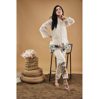 Soup by Sougat Paul Orchid Bloom Applique Top with Pants & Slip (Set of 3)