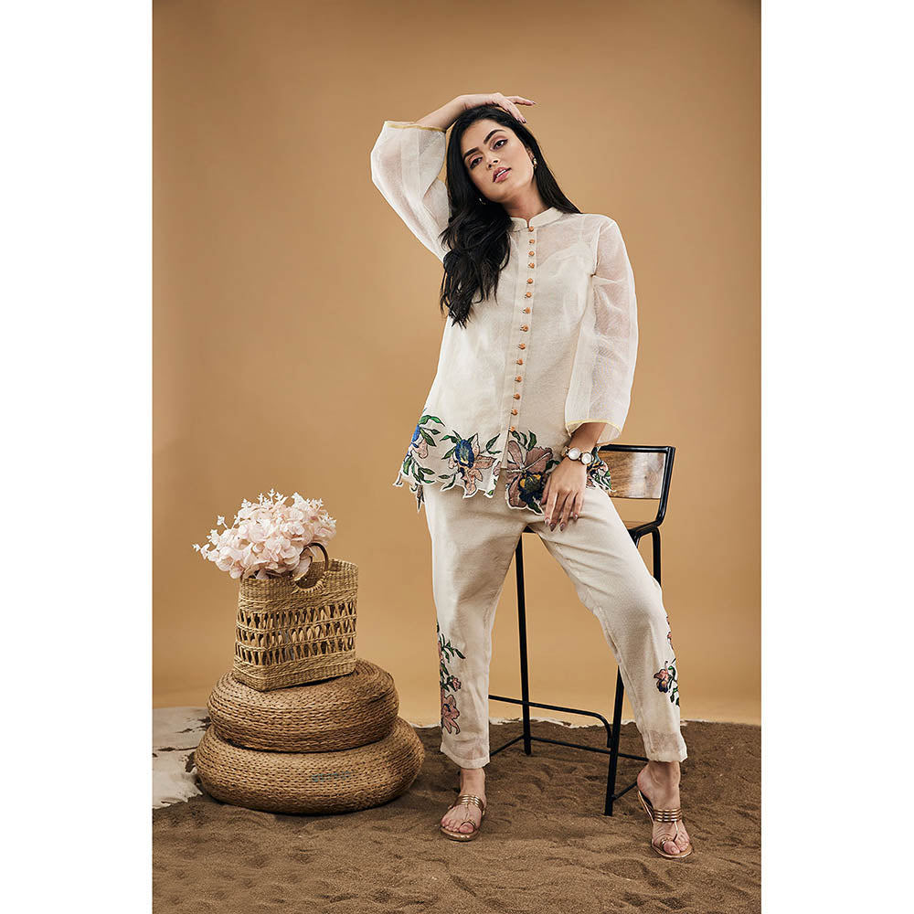 Soup by Sougat Paul Orchid Bloom Applique Top with Pants & Slip (Set of 3)