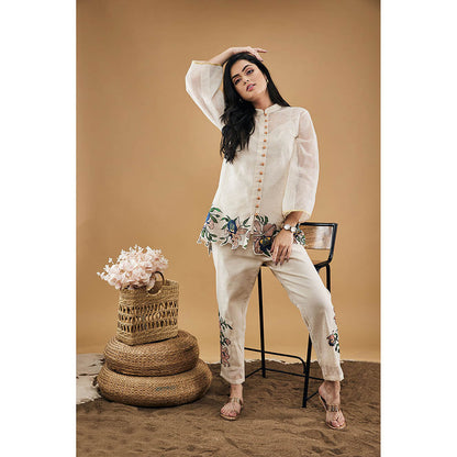 Soup by Sougat Paul Orchid Bloom Applique Top with Pants & Slip (Set of 3)