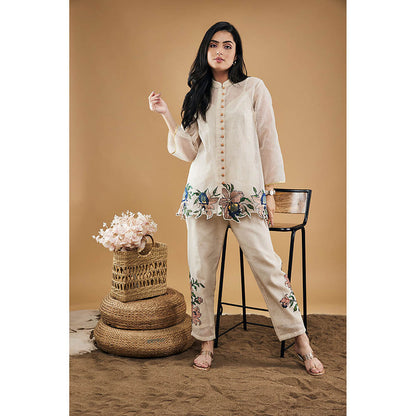 Soup by Sougat Paul Orchid Bloom Applique Top with Pants & Slip (Set of 3)