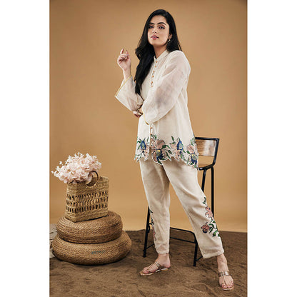 Soup by Sougat Paul Orchid Bloom Applique Top with Pants & Slip (Set of 3)