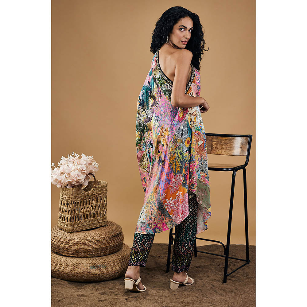 Soup by Sougat Paul Tropical Twilight Printed One-Shoulder Kurta with Pants (Set of 2)