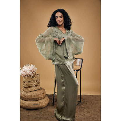 Soup by Sougat Paul Azra Embellished Overlaped Top with Pants & Slip (Set of 3)