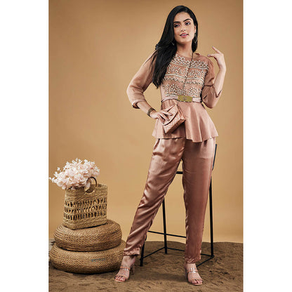 Soup by Sougat Paul Azra Embellished Peplum Top And Pants (Set of 3)