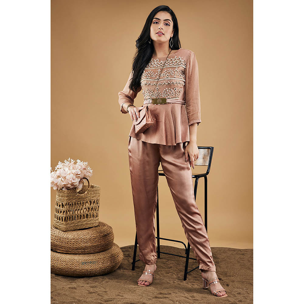 Soup by Sougat Paul Azra Embellished Peplum Top And Pants (Set of 3)