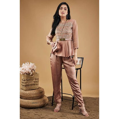 Soup by Sougat Paul Azra Embellished Peplum Top And Pants (Set of 3)