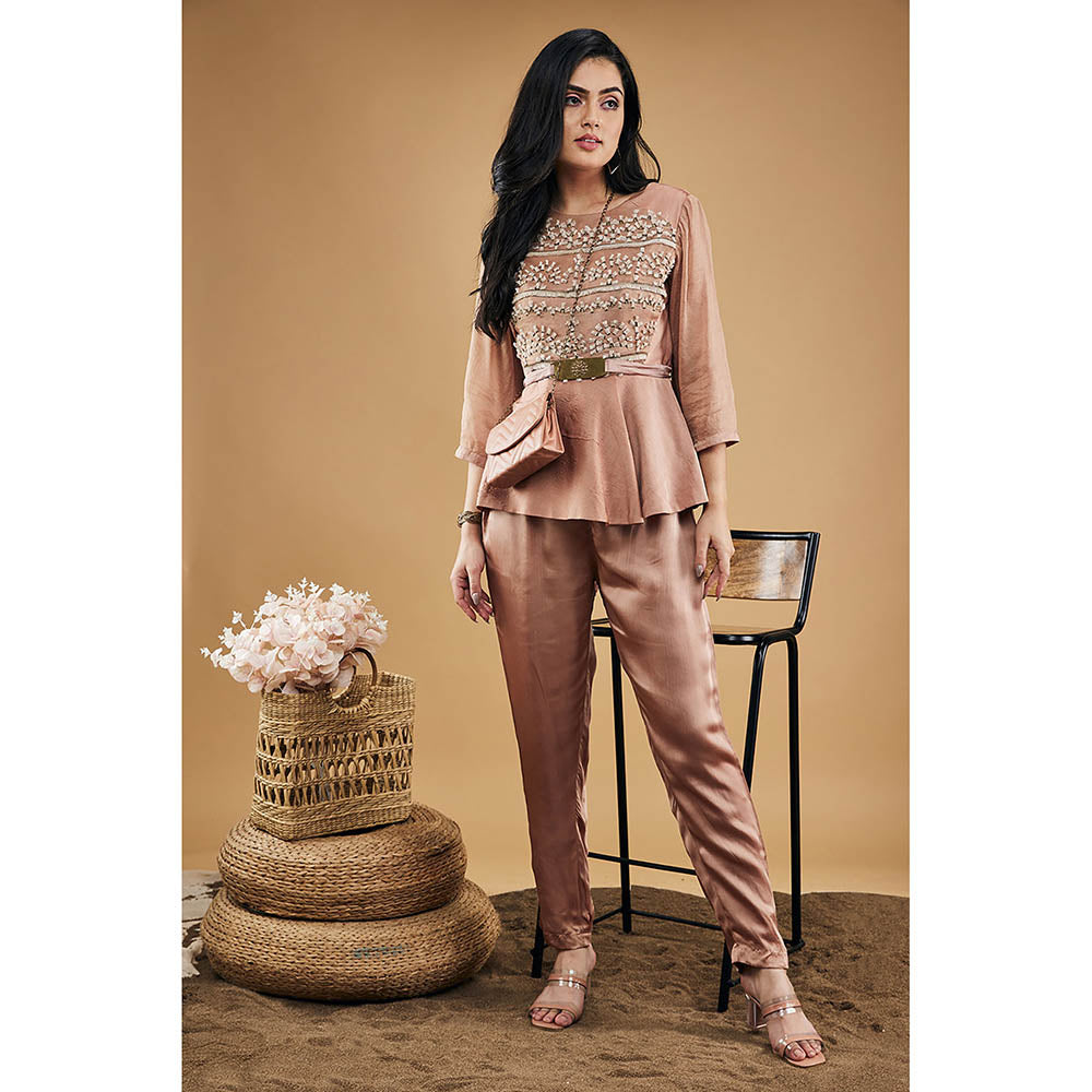 Soup by Sougat Paul Azra Embellished Peplum Top And Pants (Set of 3)