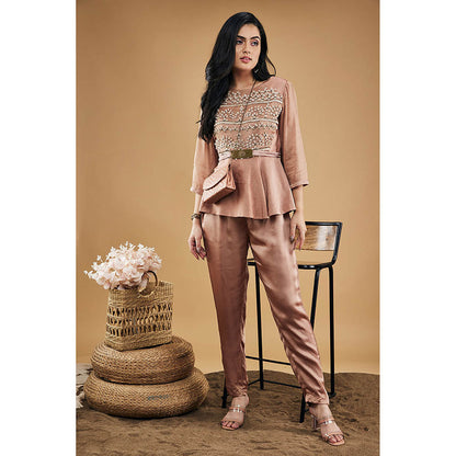 Soup by Sougat Paul Azra Embellished Peplum Top And Pants (Set of 3)