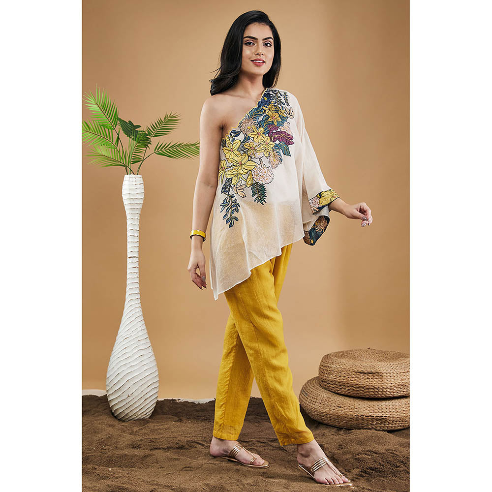 Soup by Sougat Paul Zinnia Applique One-Shoulder Top with Pants & Slip (Set of 3)