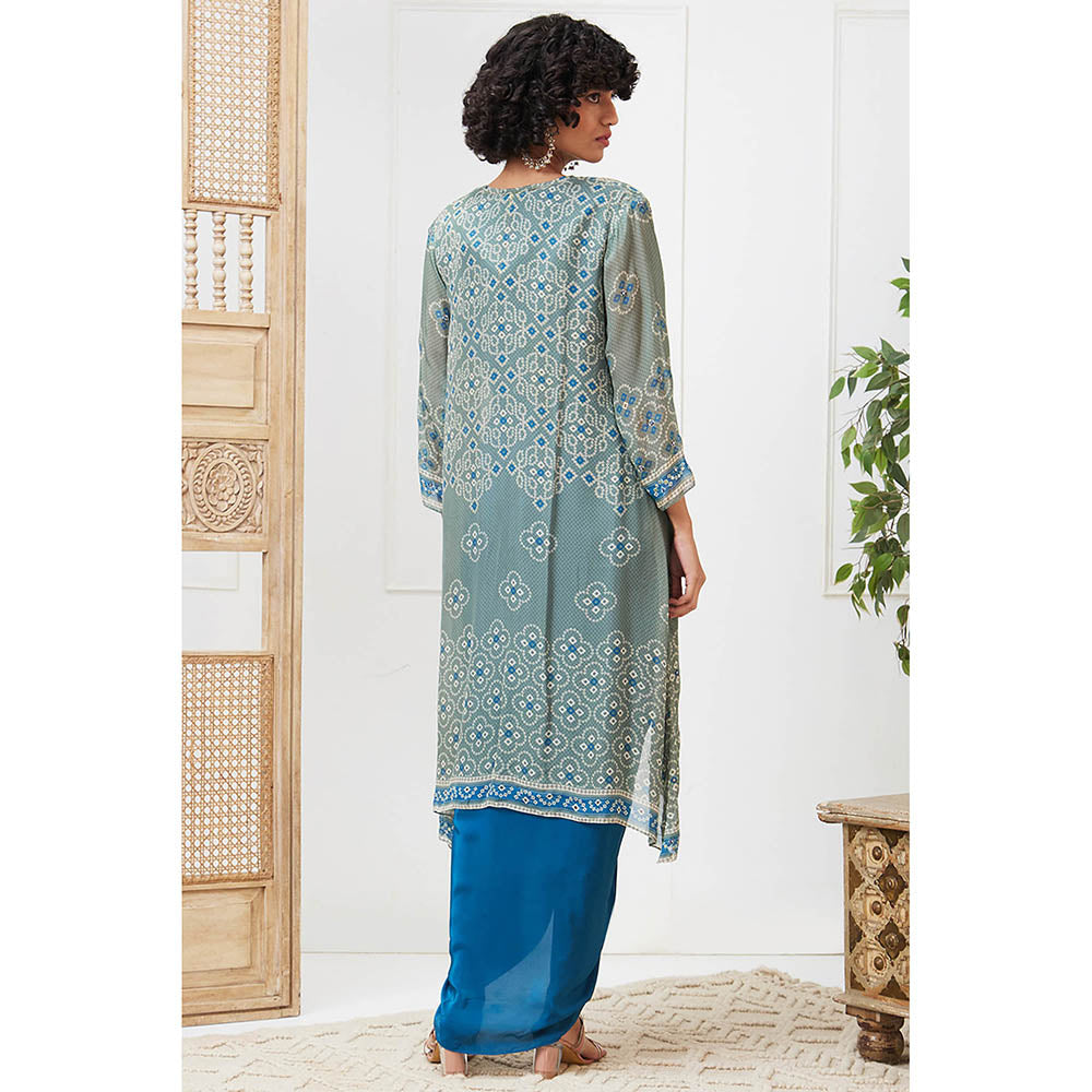 Soup by Sougat Paul Bandej Blue Printed Maxi Dress with Jacket (Set of 2)