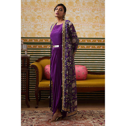 Soup by Sougat Paul Mehr Purple Floral Maxi Dress with Jacket (Set of 2)