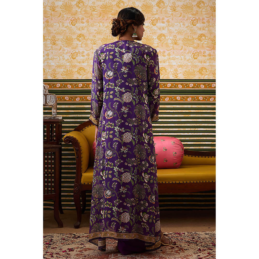 Soup by Sougat Paul Mehr Purple Floral Maxi Dress with Jacket (Set of 2)