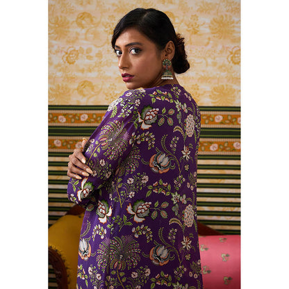 Soup by Sougat Paul Mehr Purple Floral Maxi Dress with Jacket (Set of 2)